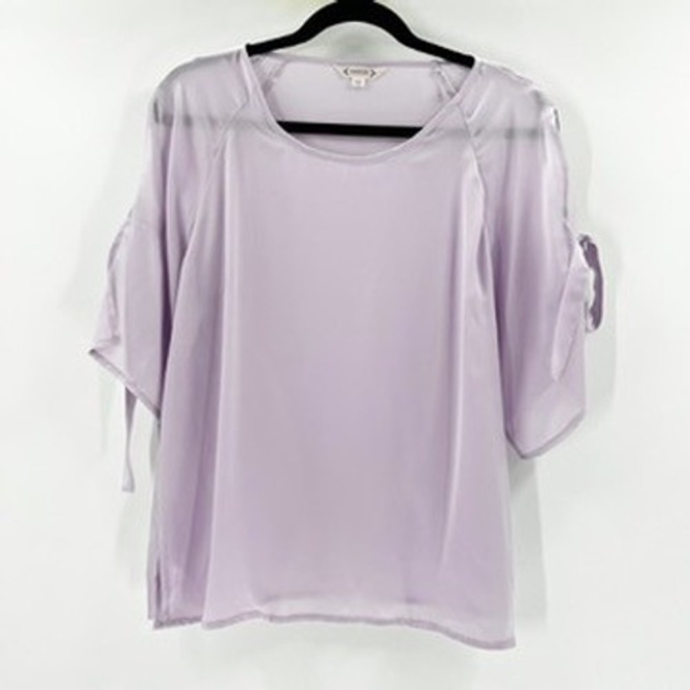 Nanette Lepore Purple Cold Shoulder Tie Sleeve Blouse Top Women's XS